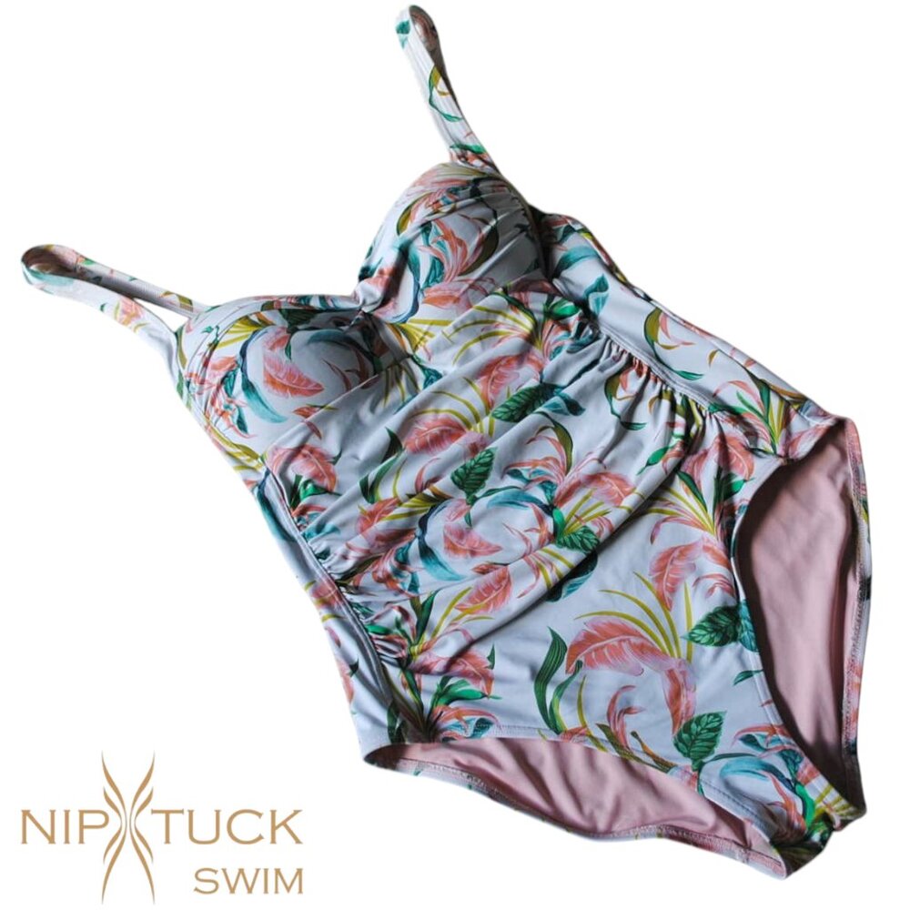 Nip Tuck Swim 8 One Piece Swimsuit White Floral